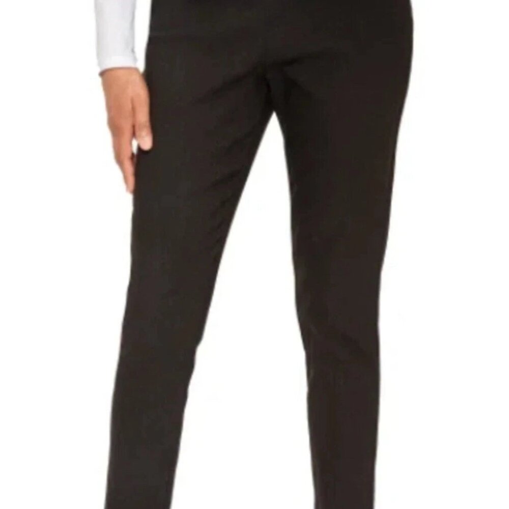 Mario Serrani Italy Black Pull On Pant L Textured Stretch Career Casual Minimal